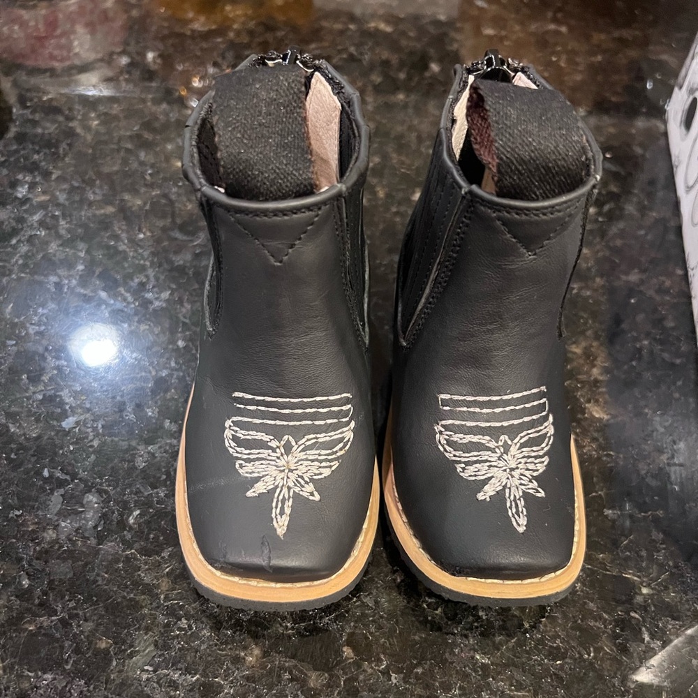 Black Western Boots with Butterfly Embroidery